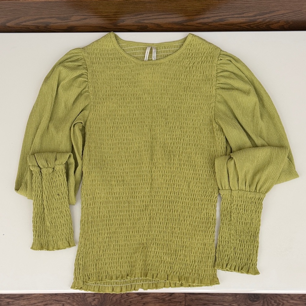 Anthropologie Chartreuse Smocked Blouse